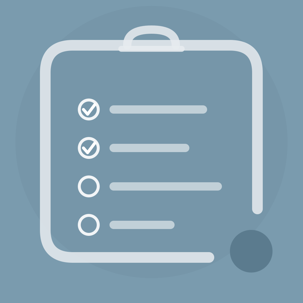 My Next: List app icon — a soft slate-blue tile with a clipboard checklist inside a rounded square.
