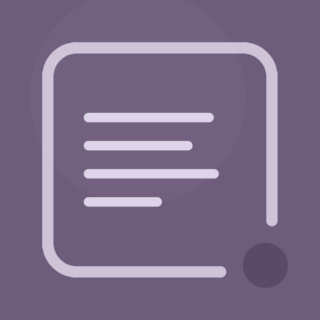 My Next: Note app icon — a soft mauve tile with stacked horizontal text lines inside a rounded square.