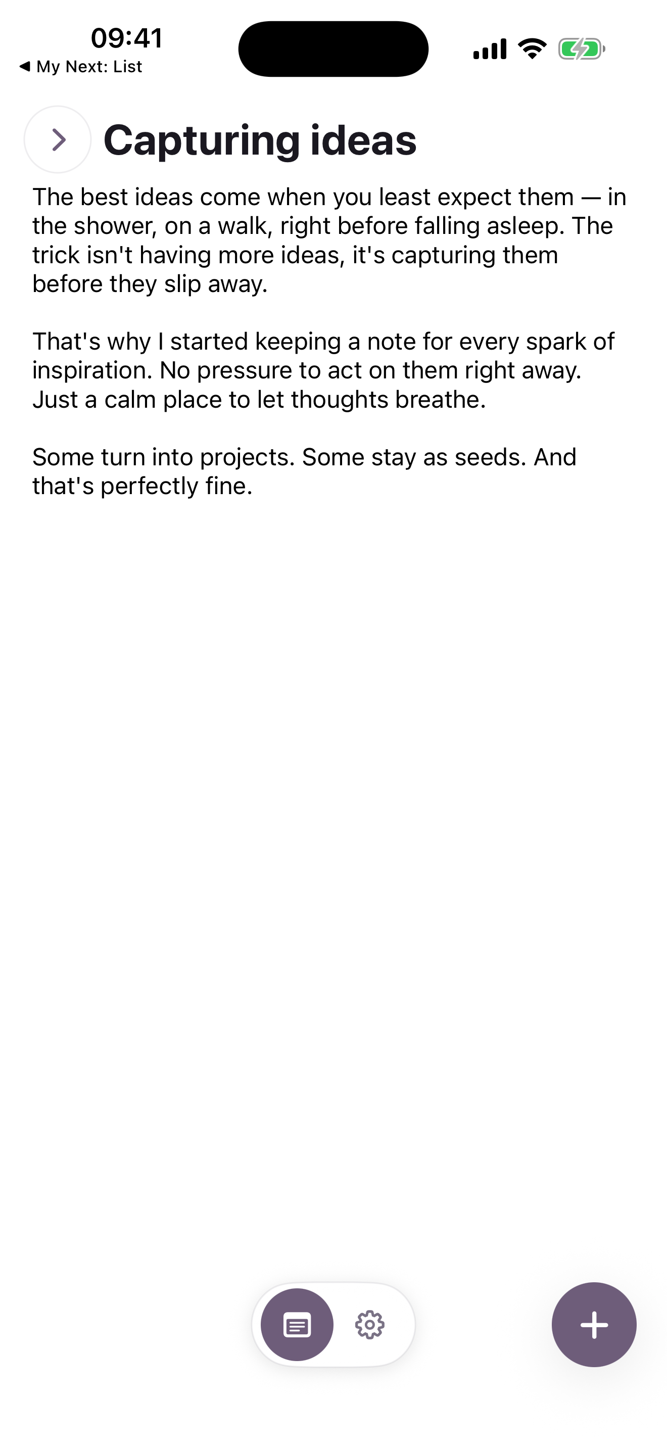 My Next: Note — Capturing ideas note with rich text editor