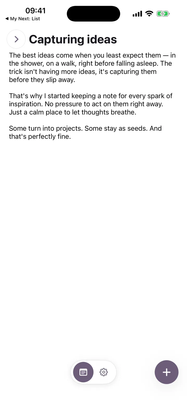 My Next: Note — Capturing ideas note with rich text editor